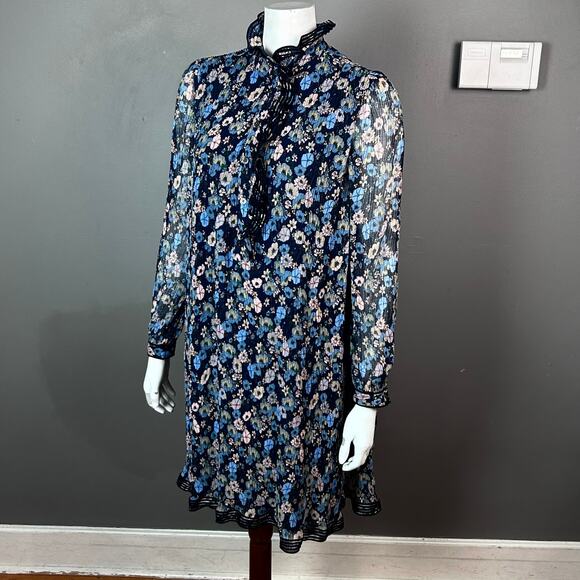 Tory Burch dress size 2 midi floral lagenlook ruffle sheer mock neck feminine - Picture 4 of 16